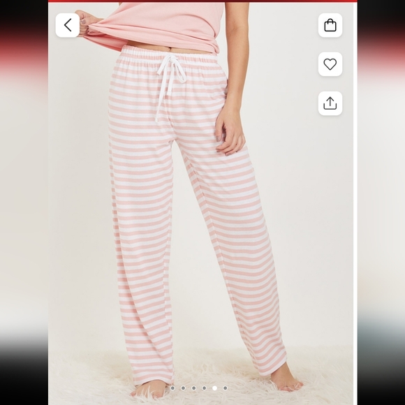 Lightweight Light Pink & White Striped Women's Sleepwear Set With Pockets - Picture 3 of 8